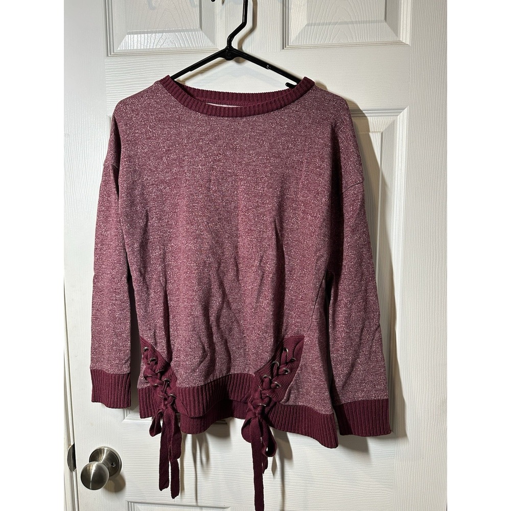 Maurices Sweater Womens S Burgundy Braid Ties Office Casual Coastal Oversized